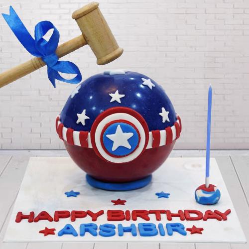 Exceptional Captain America Smash Cake with Hammer for Kids