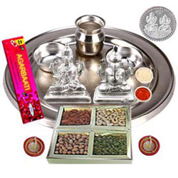 Exclusive Silver Plated Laxmi Puja Hamper with Dry Fruits