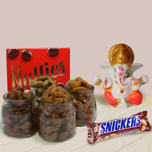 Ideal Gift of Marble Ganpati Assorted Chocolates n Flavored Cashews