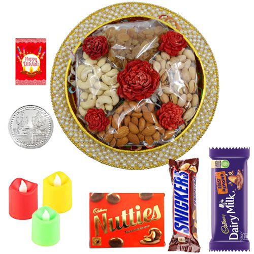 Nuttiest Diwali Gift Combo with Candle n Silver Coin