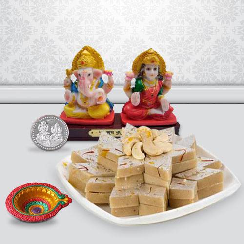 Ganesh Lakshmi with Kaju Kesar Katli from Haldiram
