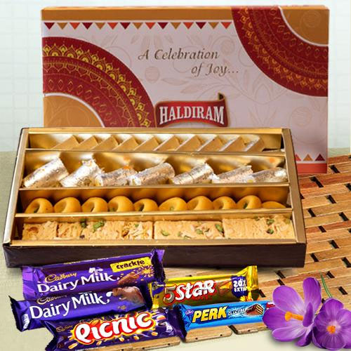 Delectable Assorted Sweets from Haldirams with Cadbury Chocolates