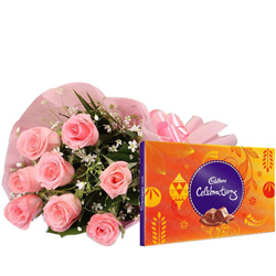 Marvelous Cadbury Celebrations with Pink Rose Bouquet