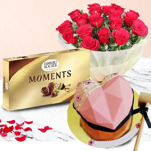 Appealing Red Rose Bouquet Heart Shape Strawberry Pinata Cake N Ferrero Moments