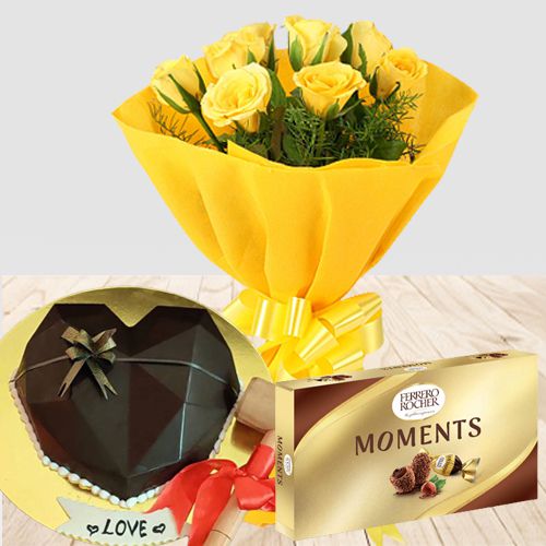 Special Yellow Rose Bouquet Love Chocolate Pinata Cake n Ferrero Moments