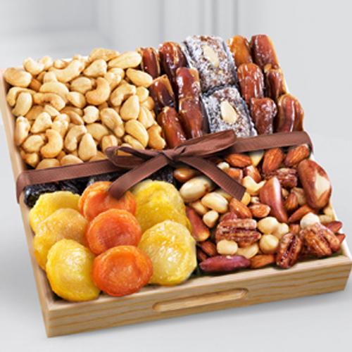Special Snacks time Dry Fruits in a Wooden Tray