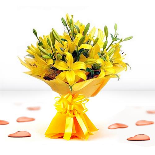 Fresh Bouquet of Yellow Lilies