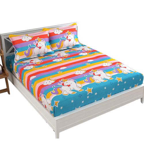 Remarkable Unicorn Print Double Bed Sheet with Pillow Cover