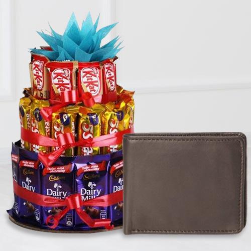 Stunning Leather Wallet for Boys with a 3 Tier Chocolate Arrangement