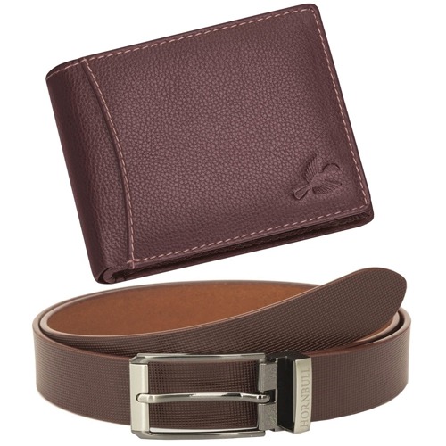 Fashionable Hornbull Leather Wallet N Belt Gift Set for Men