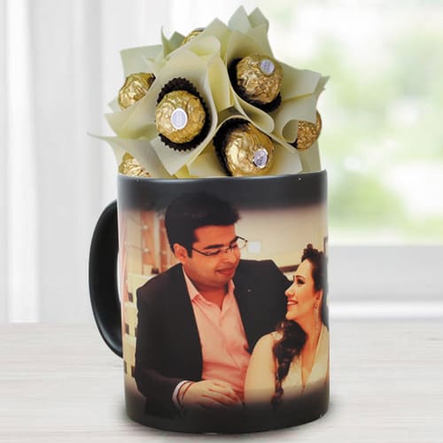 Lovely Ferrero Rocher Bouquet in Personalized Photo Magic Mug