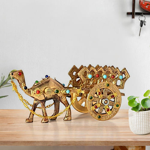 Fantastic Rajasthani Gemstone Studded Brass Camel with Antique Work