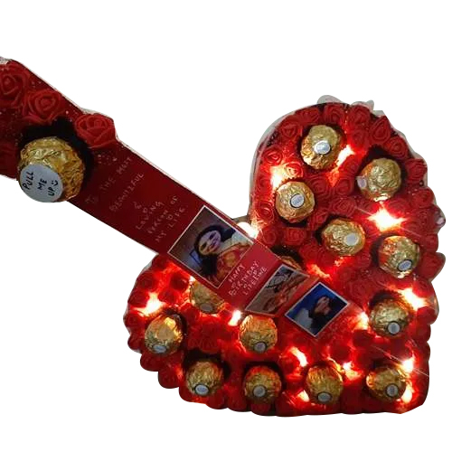 Exquisite Ferrero Rocher n Personalized Photos on Art Roses LED Lit Heart