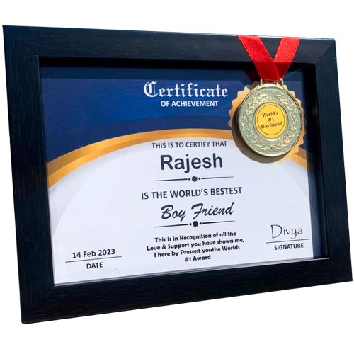 Lovely Personalized Certificate of Best Boyfriend with Medal
