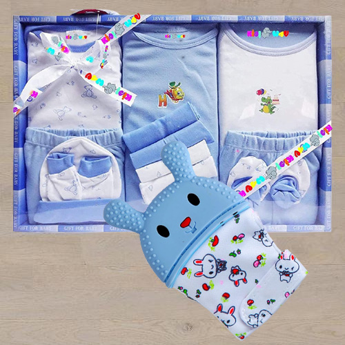 Exclusive Wishkey Silicone Teething Mitten N Cotton Clothes Set