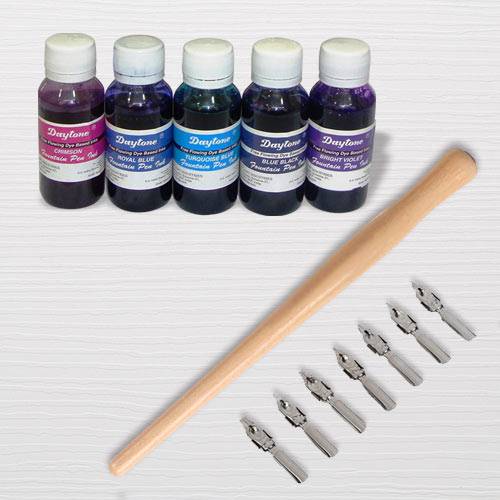 Exclusive Calligraphy Dip Pen Set with Wooden Holder n Ink