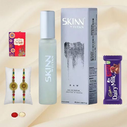 Premium Om Rakhi Duo with Titan Skinn Perfume