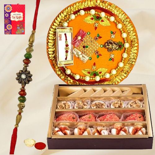 Smashing Present of Assorted Sweets from Haldiram and Rakhi Thali along with Free Rakhi Roli Tilak and Chawal for your Brother
