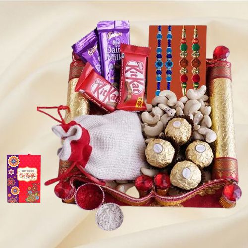 Elegant Bead n Rudraksha Rakhi with Assorted Chocolates n Cashews