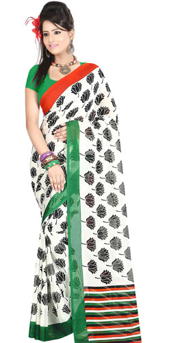 Mind Blowing White in Shades Dani Georgette Printed Saree with Floral Prints