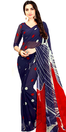 Mind Blowing Ladies Special Navy Blue Color Printed Chiffon Saree