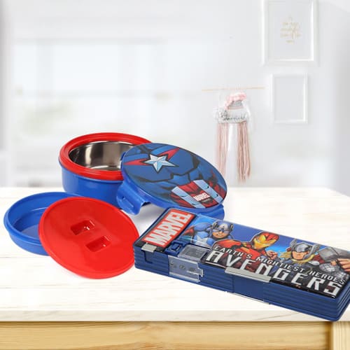 Attractive Avengers Tiffin n Pencil Box Gift Combo