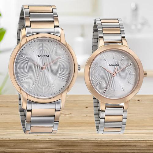 Alluring Sonata Analog Silver Dial Couple Watch